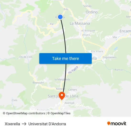 Xixerella to Universitat D'Andorra map