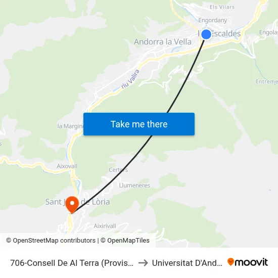 706-Consell De Al Terra (Provisional) to Universitat D'Andorra map