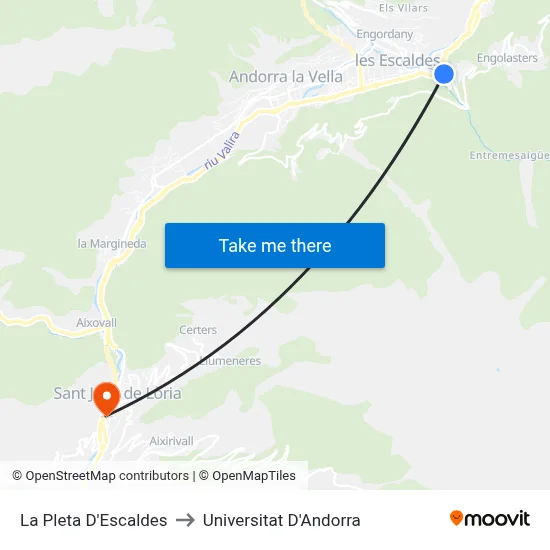 La Pleta D'Escaldes to Universitat D'Andorra map
