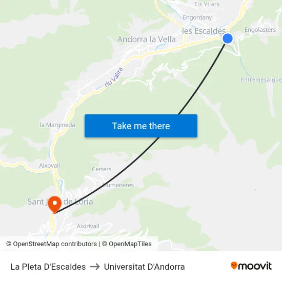 La Pleta D'Escaldes to Universitat D'Andorra map