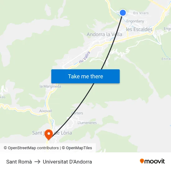 Sant Romà to Universitat D'Andorra map