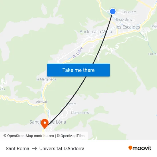 Sant Romà to Universitat D'Andorra map