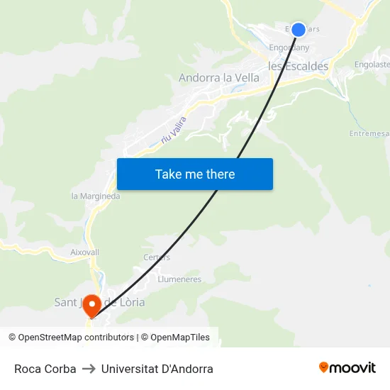 Roca Corba to Universitat D'Andorra map
