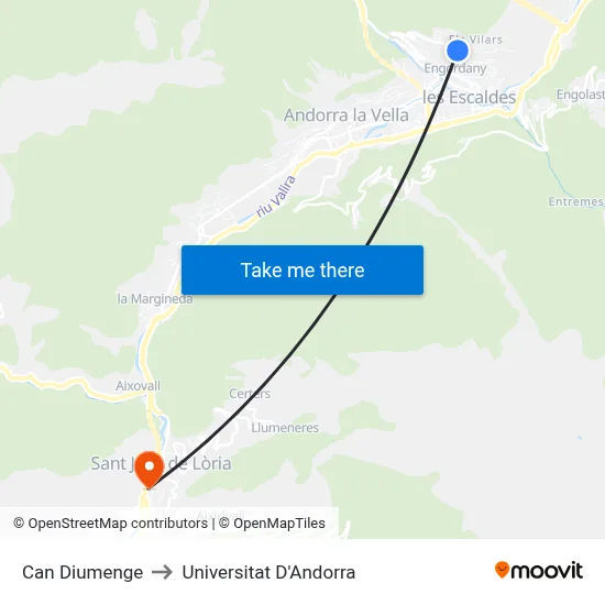 Can Diumenge to Universitat D'Andorra map