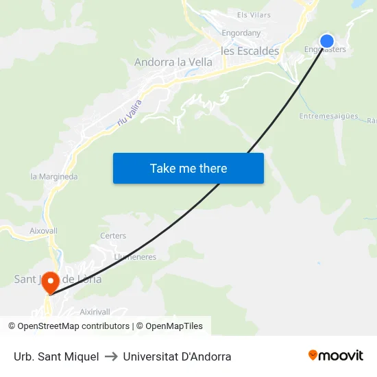 Urb. Sant Miquel to Universitat D'Andorra map