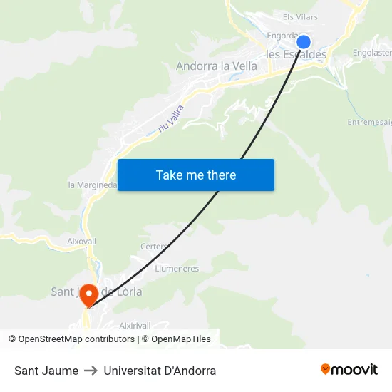 Sant Jaume to Universitat D'Andorra map