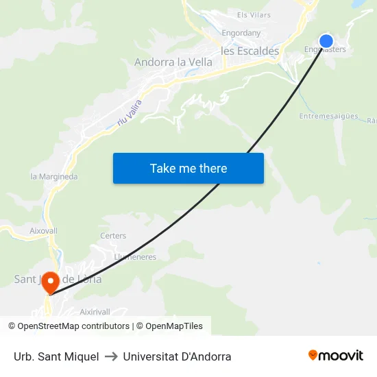 Urb. Sant Miquel to Universitat D'Andorra map