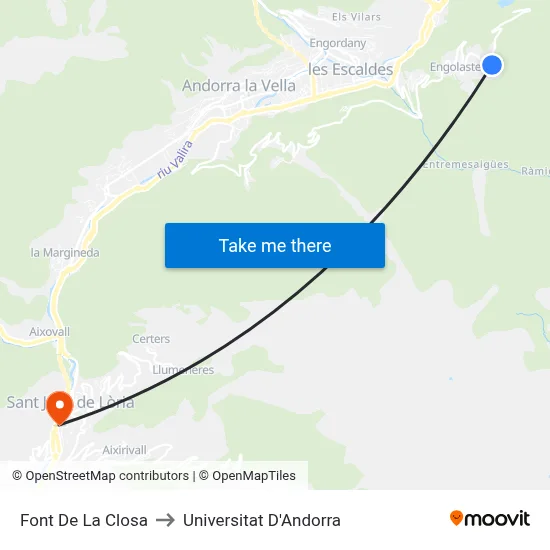 Font De La Closa to Universitat D'Andorra map