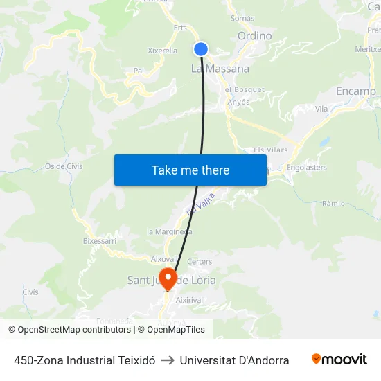 450-Zona Industrial Teixidó to Universitat D'Andorra map