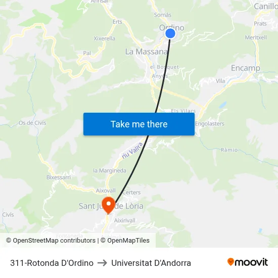 311-Rotonda D'Ordino to Universitat D'Andorra map
