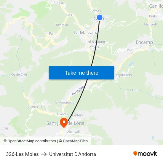 326-Les Moles to Universitat D'Andorra map