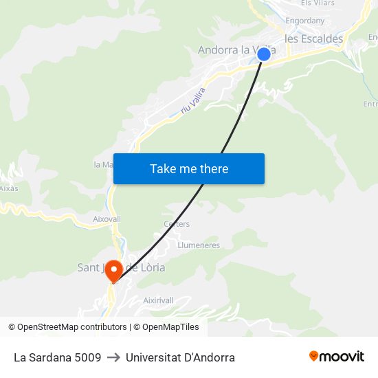 La Sardana 5009 to Universitat D'Andorra map
