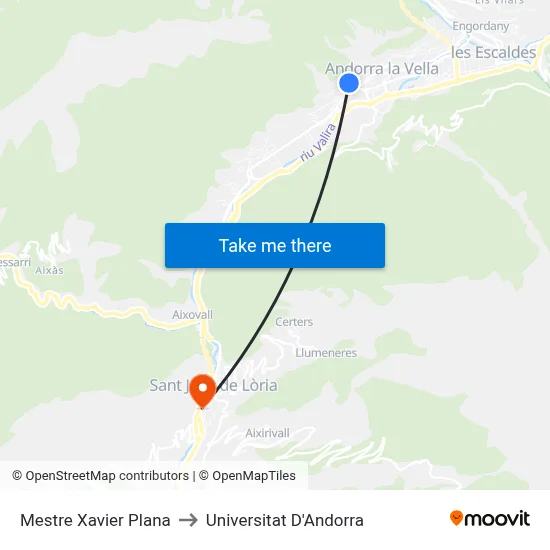Mestre Xavier Plana to Universitat D'Andorra map