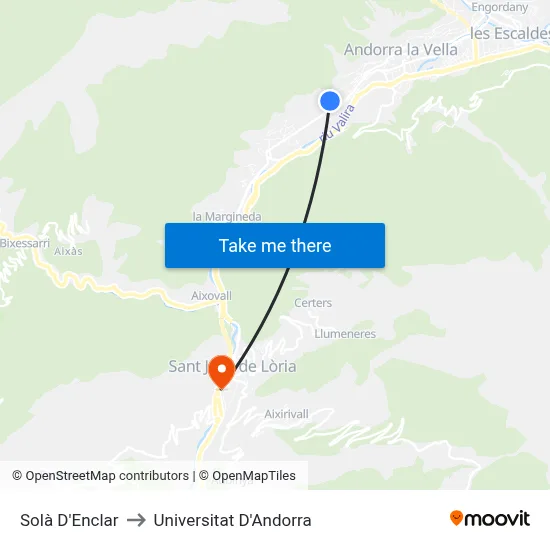 Solà D'Enclar to Universitat D'Andorra map