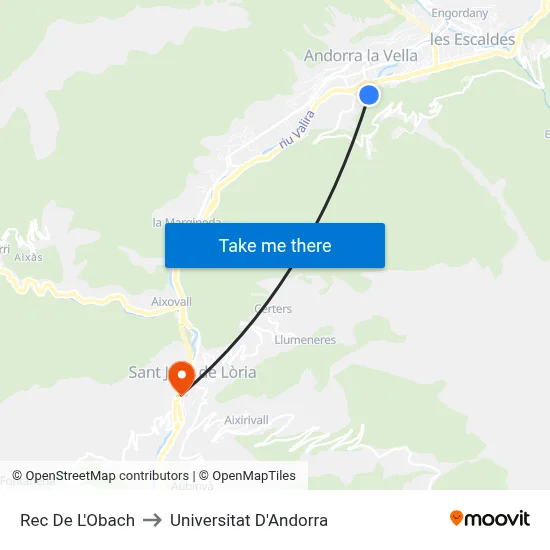 Rec De L'Obach to Universitat D'Andorra map