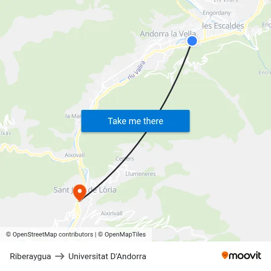 Riberaygua to Universitat D'Andorra map