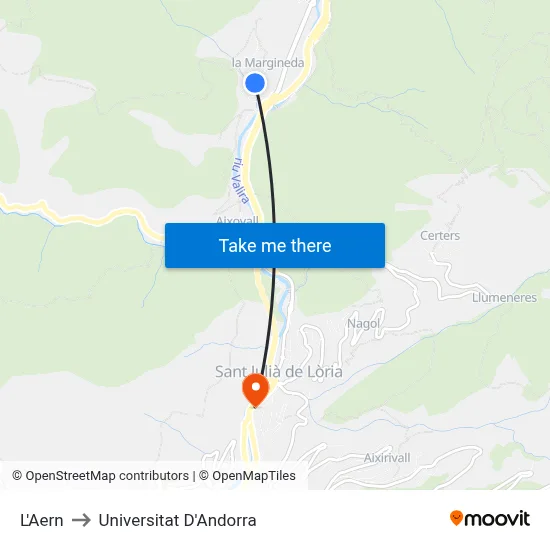 L'Aern to Universitat D'Andorra map