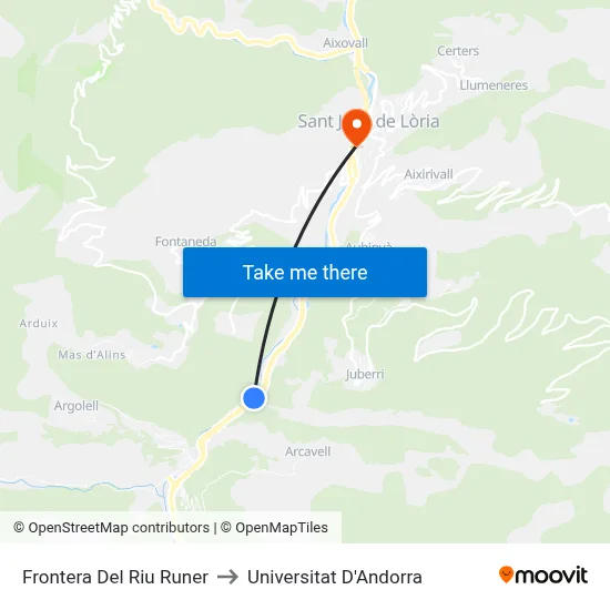 Frontera Del Riu Runer to Universitat D'Andorra map