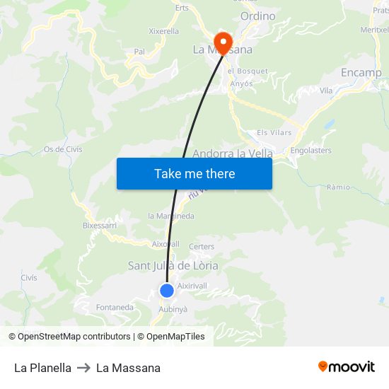 La Planella to La Massana map