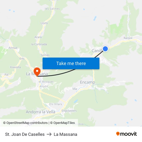 St. Joan De Caselles to La Massana map