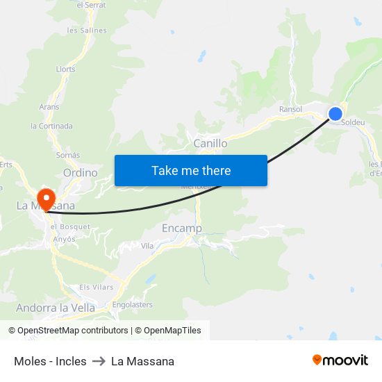 Moles - Incles to La Massana map