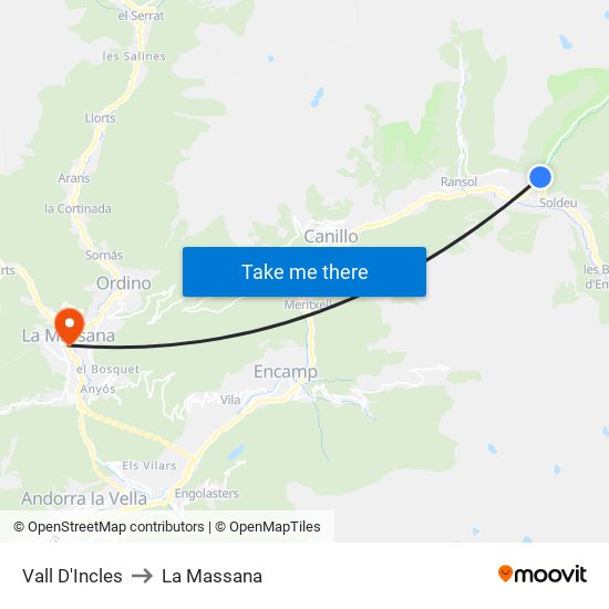 Vall D'Incles to La Massana map