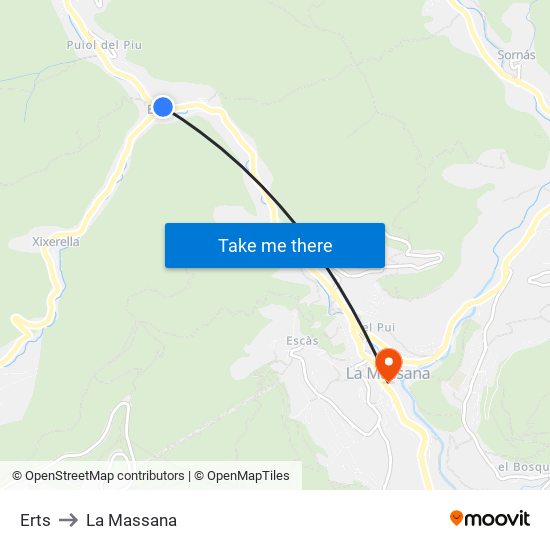 Erts to La Massana map