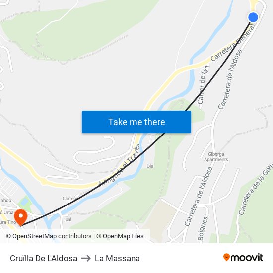 Cruïlla De L'Aldosa to La Massana map