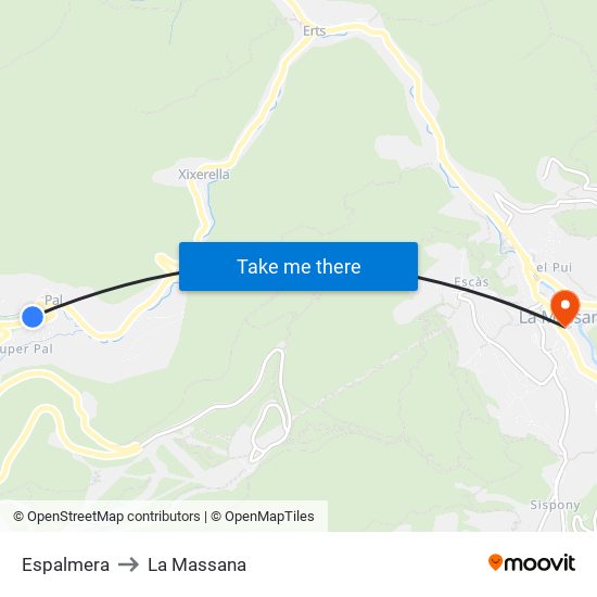 Espalmera to La Massana map