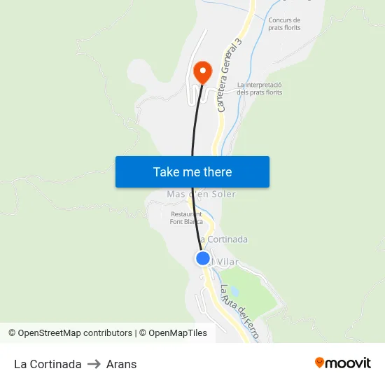 La Cortinada to Arans map