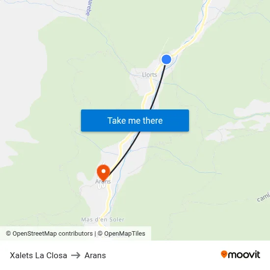 Xalets La Closa to Arans map