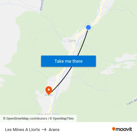 Les Mines A Llorts to Arans map