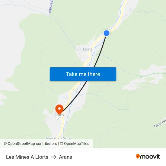 Les Mines A Llorts to Arans map