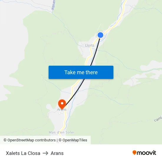 Xalets La Closa to Arans map