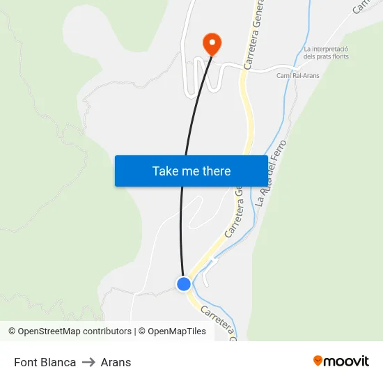 Font Blanca to Arans map