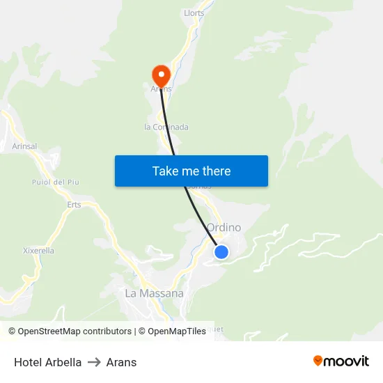 Hotel Arbella to Arans map