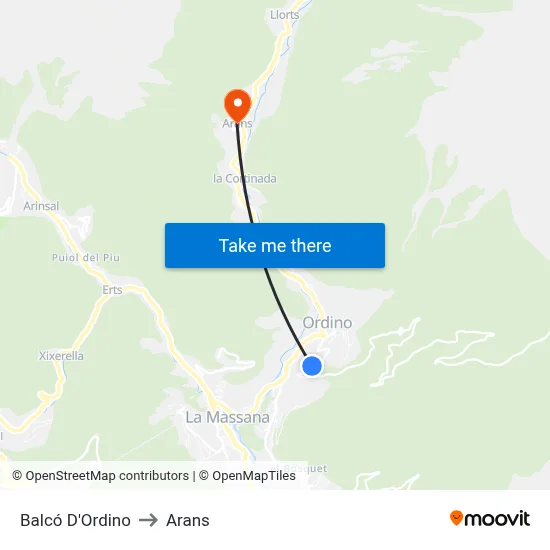 Balcó D'Ordino to Arans map