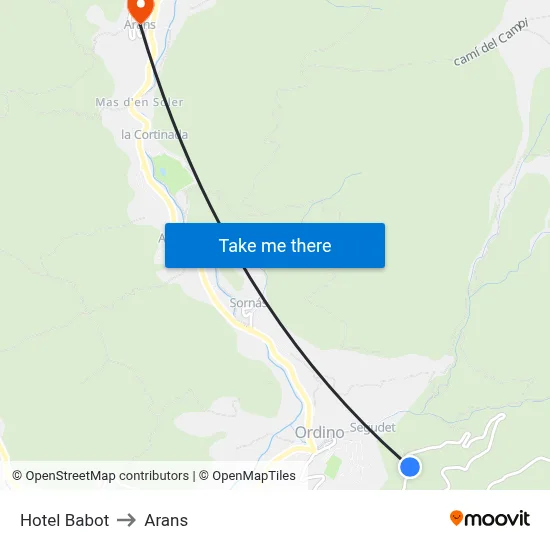 Hotel Babot to Arans map