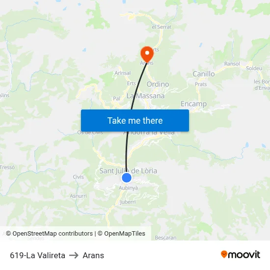 619-La Valireta to Arans map