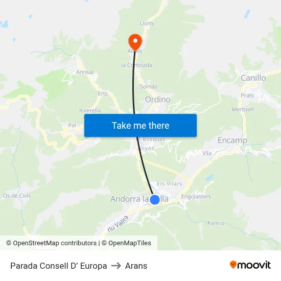 Parada Consell D’ Europa to Arans map