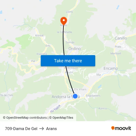 709-Dama De Gel to Arans map