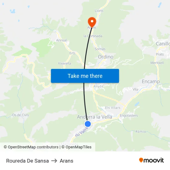 Roureda De Sansa to Arans map