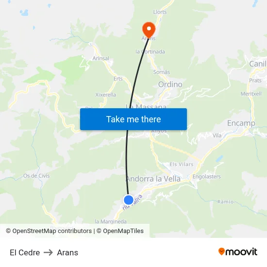 El Cedre to Arans map