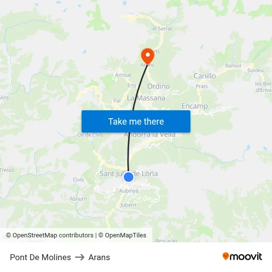 Pont De Molines to Arans map