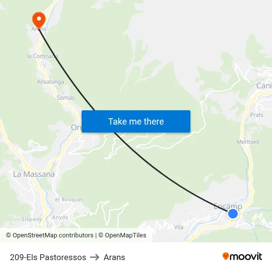 209-Els Pastoressos to Arans map