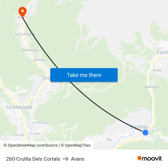 260-Cruïlla Dels Cortals to Arans map