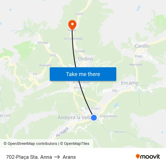 702-Plaça Sta. Anna to Arans map