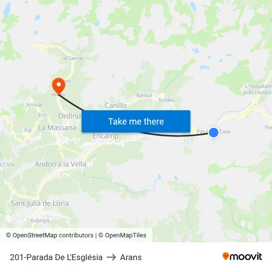 201-Parada De L'Església to Arans map