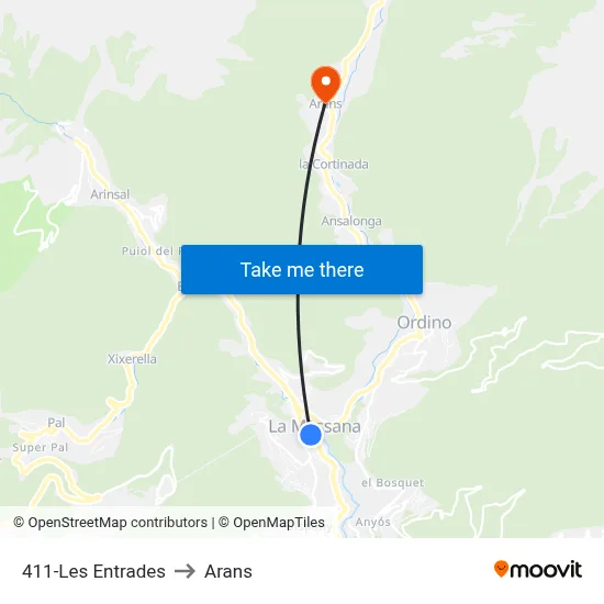 411-Les Entrades to Arans map