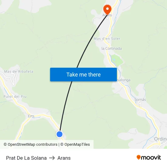 Prat De La Solana to Arans map